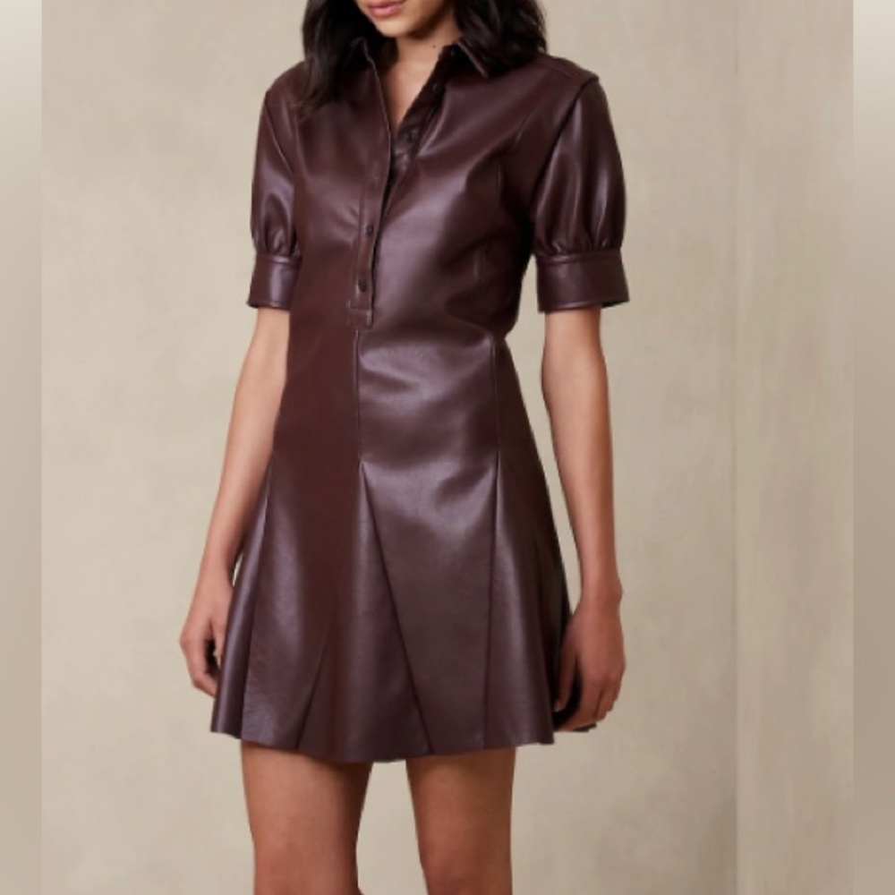 BANANA REPUBLIC GODET VEGAN LEATHER MINI DRESS
